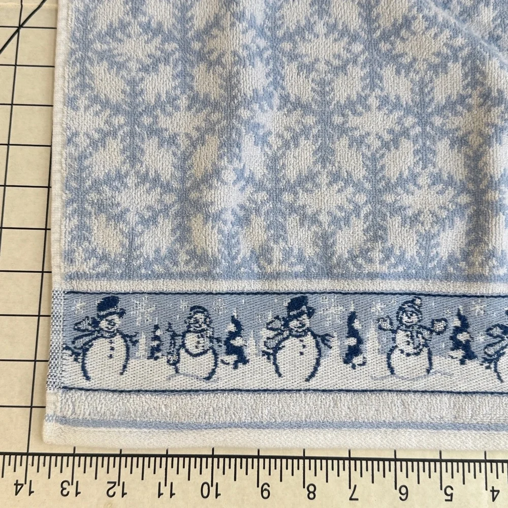 Vintage Blue Snowman Cotton Towel Set – 3 Pieces – Snowflake Jacquard